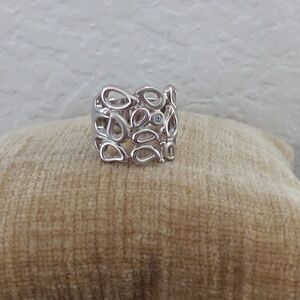 925 Sterling Silver Modern Tear Drop Cut Out Cubic Zirconia Abstract Design Ring